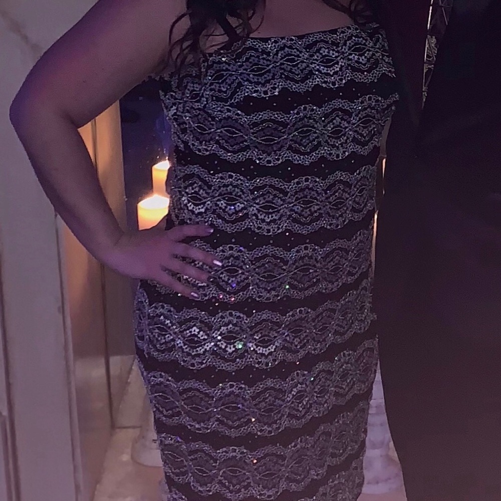 R&M Richards Black Sequin Bodycon Dress